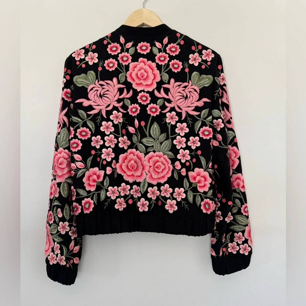 Needle & Thread Embroidered Rose Bomber Floral Crepe Jacket Size US 8 - Picture 6 of 16